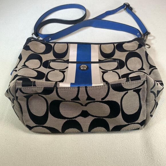 Coach Jacquard Black Blue Hamptons Weekend Satchel Purse C1282-10055 shoulder - Picture 2 of 11